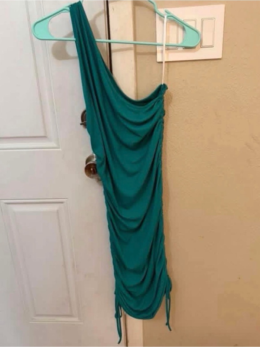 SHEIN Teal One-Shoulder Ruched Dress